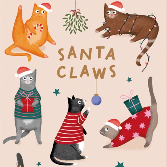 Santa Claws Cats Christmas Card