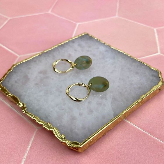 Aloe Pearlescent Sage Gold Hoop Earrings
