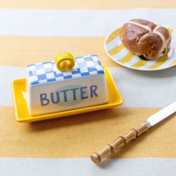 Talking Tables Blue Check Butter Dish 