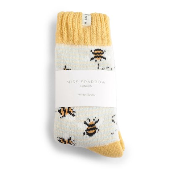 Miss Sparrow Thick Winter Socks Bees Cream & Yellow
