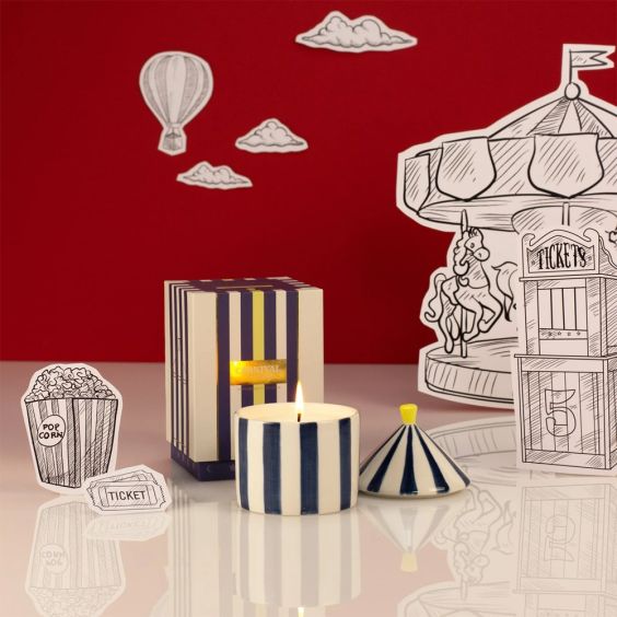 Zesty Lemons Carnival Navy Stripe Candle Oud & Leather - Magician 