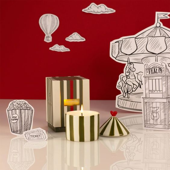 Zesty Lemons Carnival Olive Stripe Candle Tomato Leaf - Firebreather