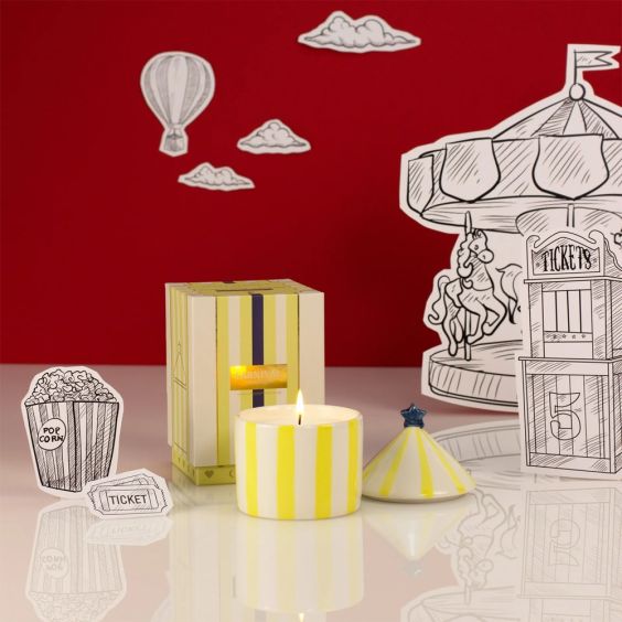 Zesty Lemons Carnival Yellow Stripe Candle Amber & Bergamot - Fortune Teller