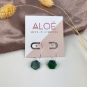 Aloë Silver Plated Mini Green Hexagon Hoops