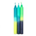 Marble 3 Tone Ombre Blue, Yellow & Green Dinner Candles - 3 Pack
