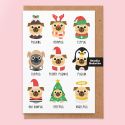 Pugs Nativity Hats Christmas Card