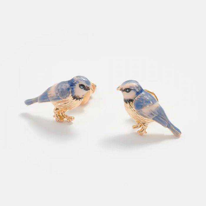 Fable England Enamel Blue Tit Stud Earrings