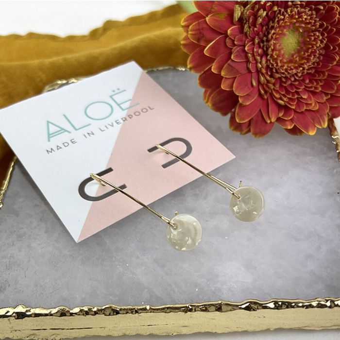 Aloë Mini Marble Disc Oval Hoop Earrings