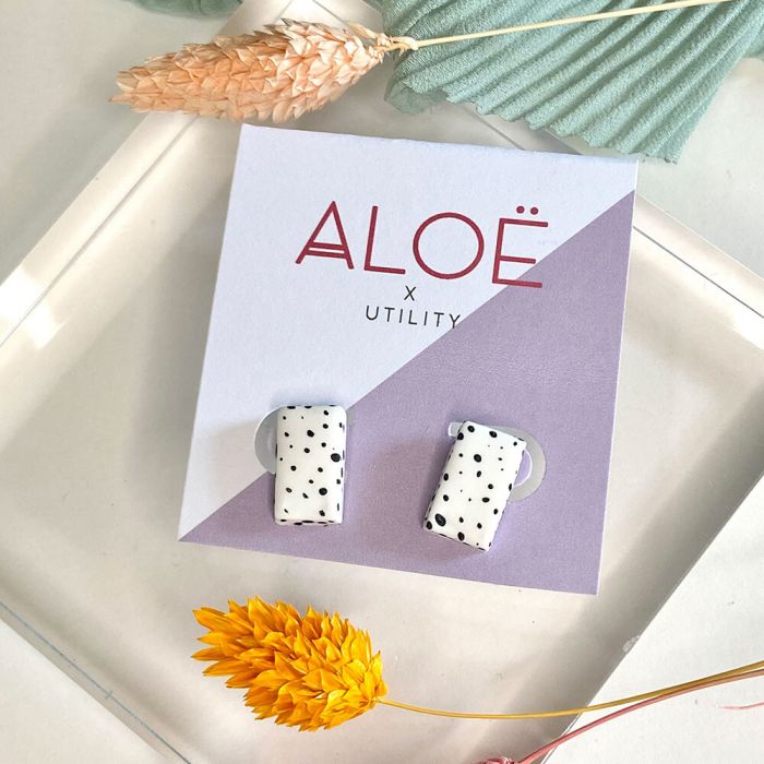 Aloë X Utility Hand Painted Oblong Dalmatian Stud Earrings 