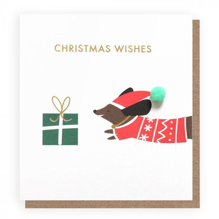 Mini Pom Christmas Wishes Sausage Dog Card