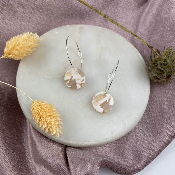 Aloë Silver Plated Peach Marble Disc Hoop Earrings