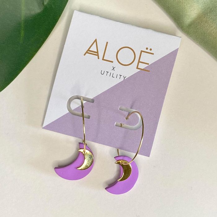 Aloë X Utility 24K Gold Plated Purple Moon Hoop Earrings