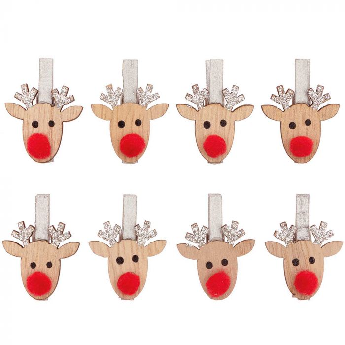 Christmas Reindeer Wooden Clips