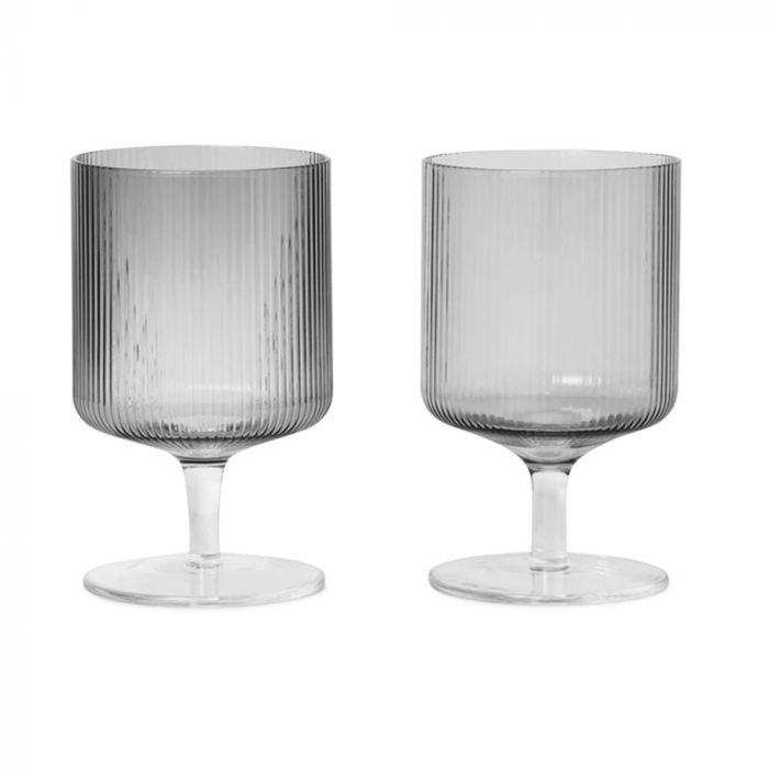 Ferm Living Wine Ripple Glasses, Smoke (Set of 2)