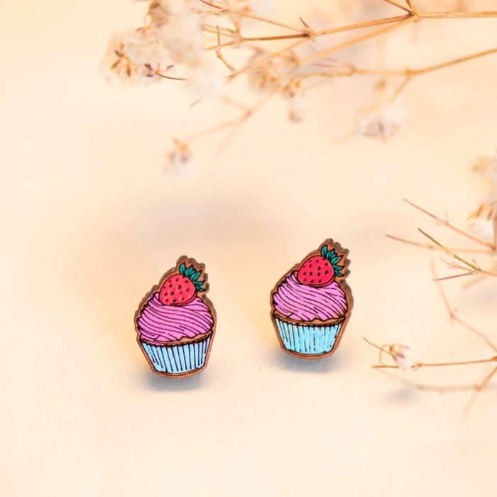 Robin Valley Hand Painted Cupcake Earrings
