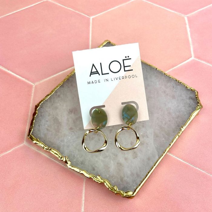 Aloe Pearlescent Sage Gold Hoop Earrings