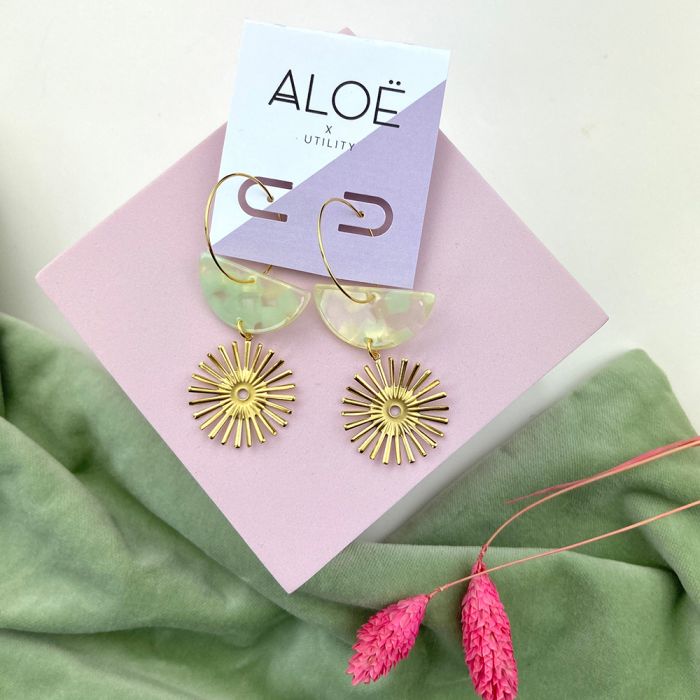 Aloë X Utility 24k Gold Plated Half Moon & Sun Hoops