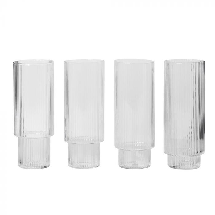 Ferm Living Tall Clear Ripple Glasses (Set of 4)