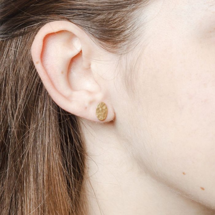 State of A Oval Hammered Stud Earrings - Brass