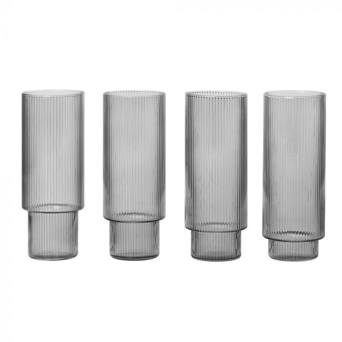 Ferm Living Tall Smoke Ripple Glasses (Set of 4)