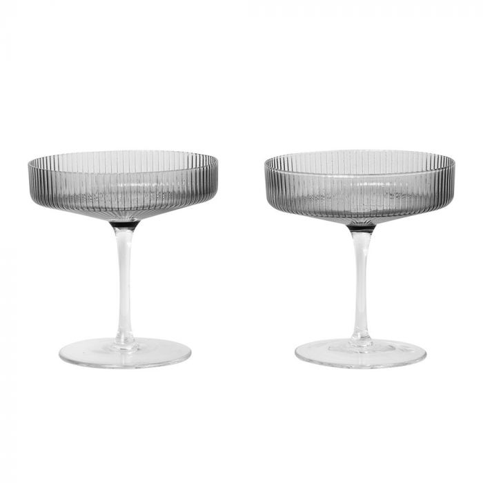 Ferm Living Ripple Champagne Saucers, Smoke (Set of 2)